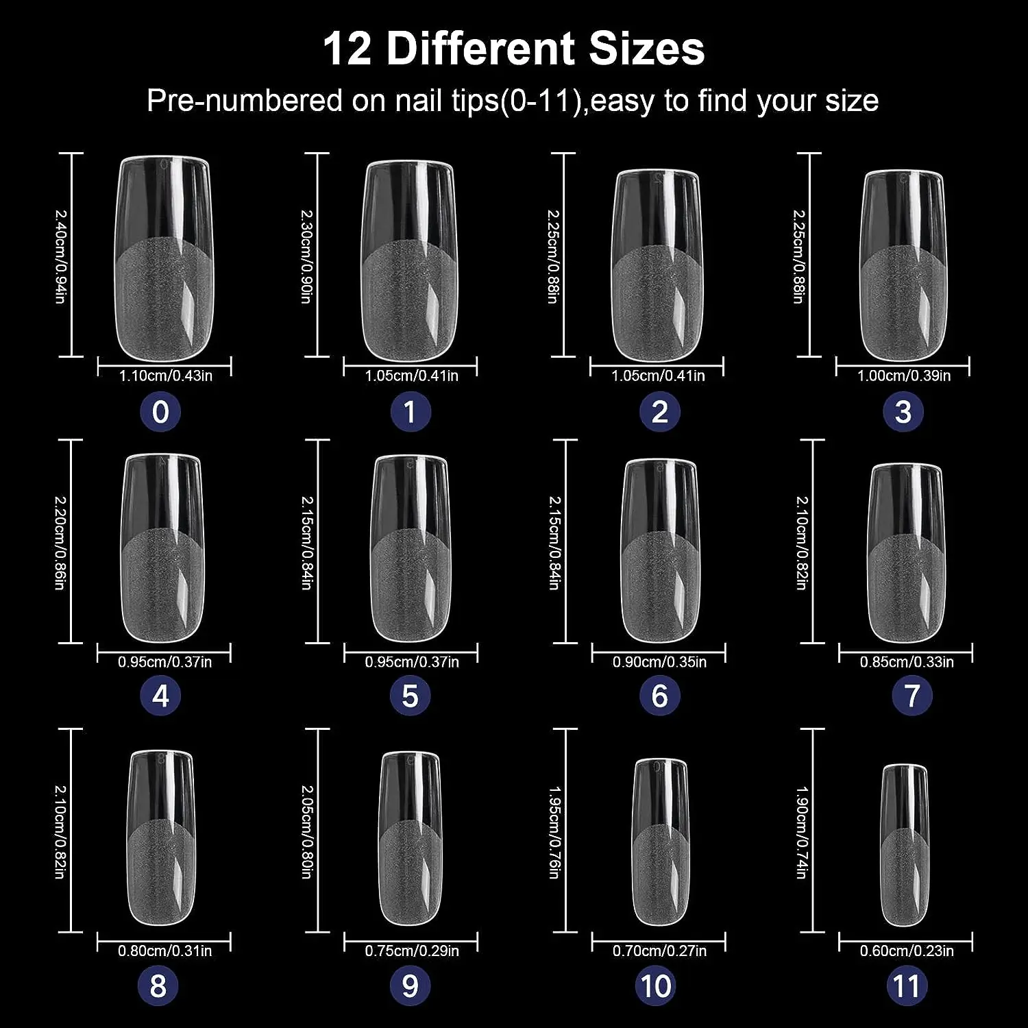 600 PCS Soft Clear Square Press-On Nails (12 Sizes)