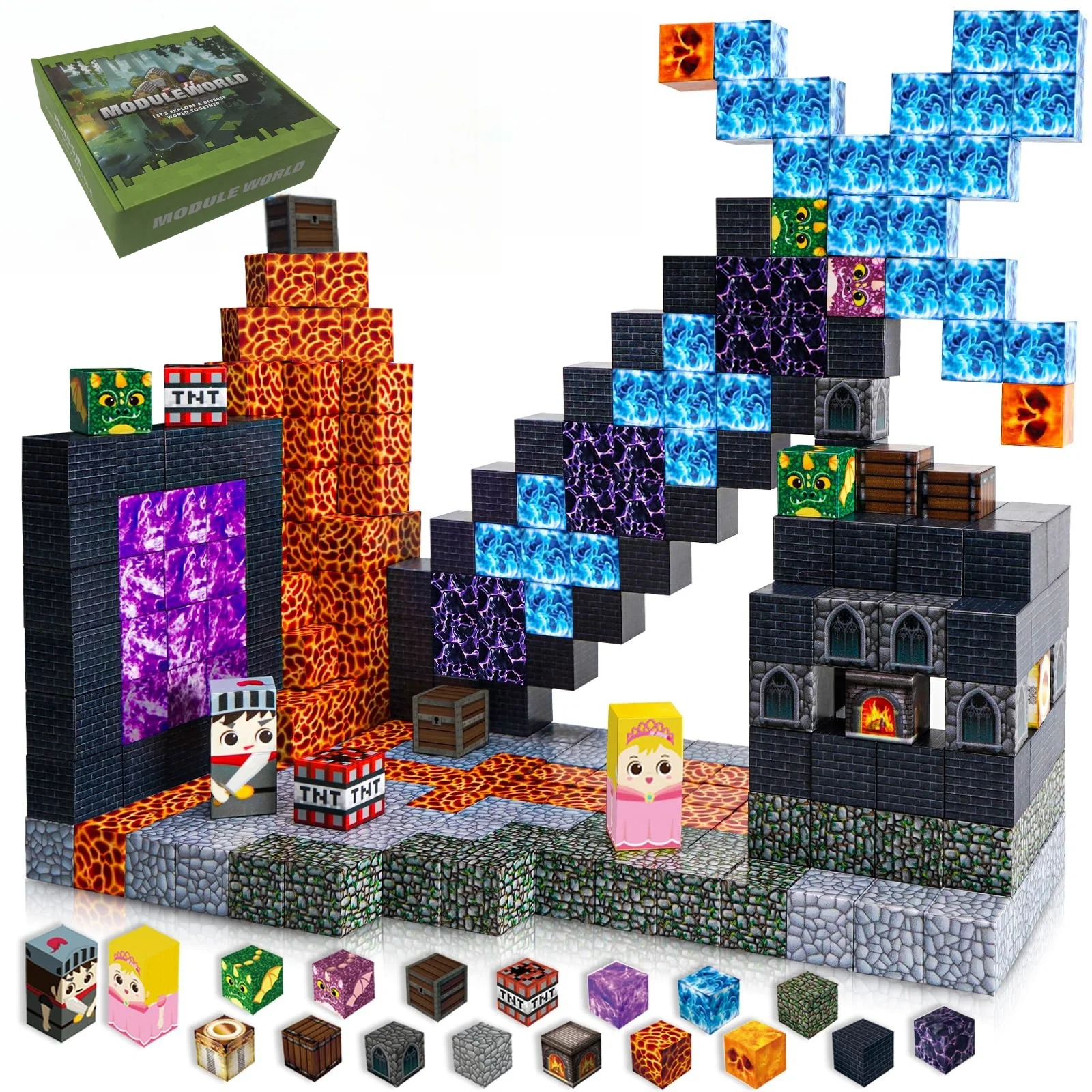 Magnetic Blocks-Build Mine Magnet World Edition Magnetic Cubes Construction Toys for Boys Girls Puzzle Education Sensory Toys