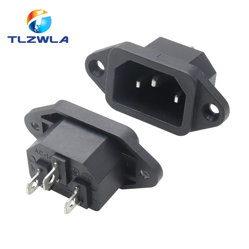 IEC320 C14 AC Power Socket 250V 10A 3-Pin with Ears - Screw Fixed Copper Core