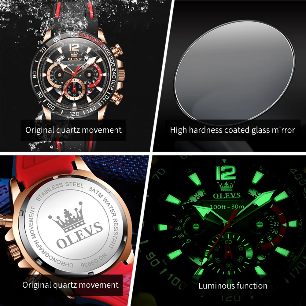 OLEVS Men's Fashion Quartz Waterproof Luminous Sports Watch with Original Box