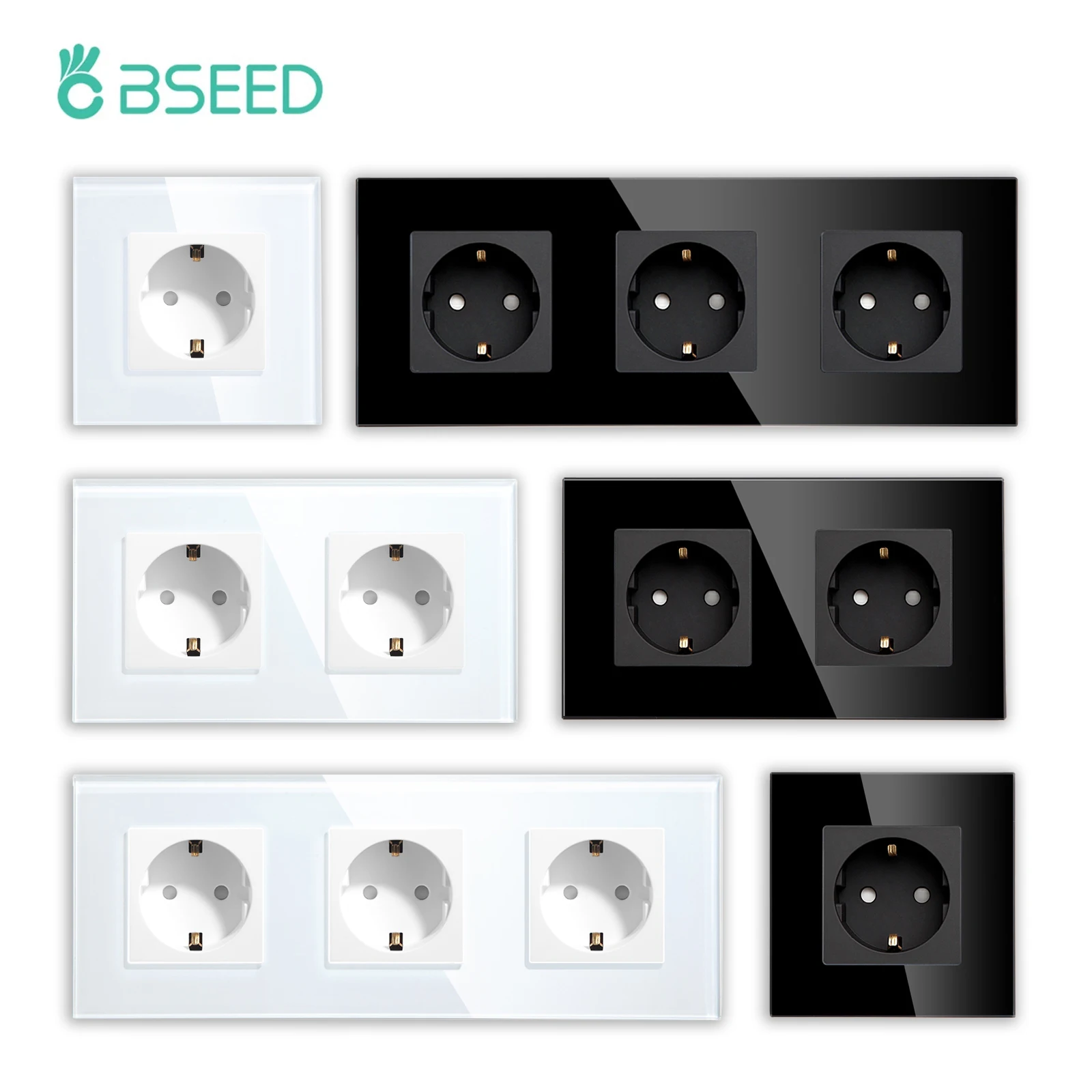 BSEED EU มาตรฐานซ็อกเก็ตผนังเดี่ยวซ็อกเก็ตแก้วคู่ Triple Power Sockets ปลั๊กไฟฟ้าสําหรับห้องนอนโฮมออฟฟิศ 16A 1