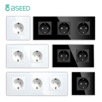BSEED EU มาตรฐานซ็อกเก็ตผนังเดี่ยวซ็อกเก็ตแก้วคู่ Triple Power Sockets ปลั๊กไฟฟ้าสําหรับห้องนอนโฮมออฟฟิศ 16A 1
