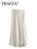 TRAFZA 2024 Y2K Casual Women Long Skirt Spring Elastic High Waisted A-Line Casual Female Satin Skirts High Street Lady Skirts 3