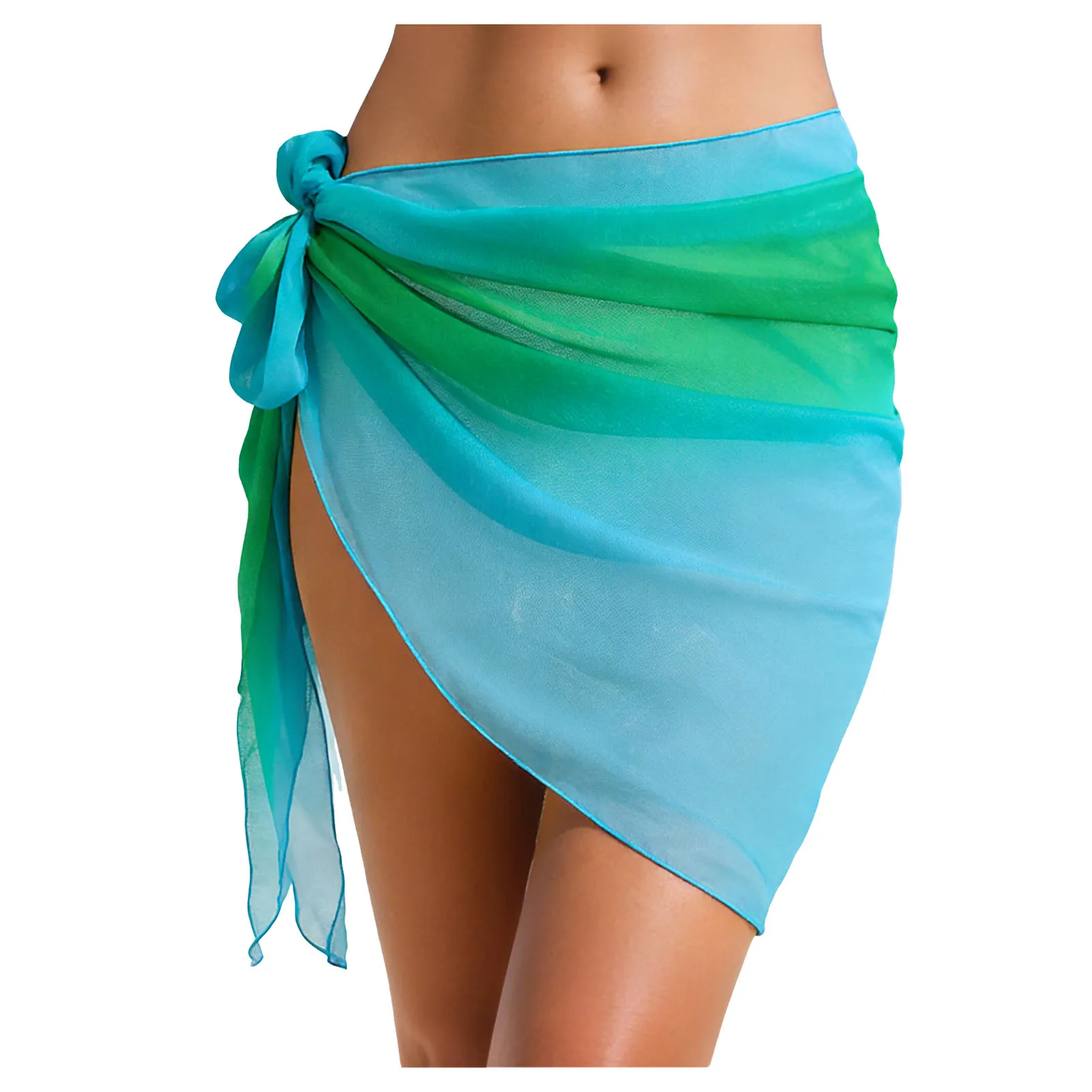 Summer Women Short Sarong Gradient Color Swimsuit Coverups Beach Bikini Wrap Skirt Chiffon Scarf Swimwear Cover-Ups Skirts 1