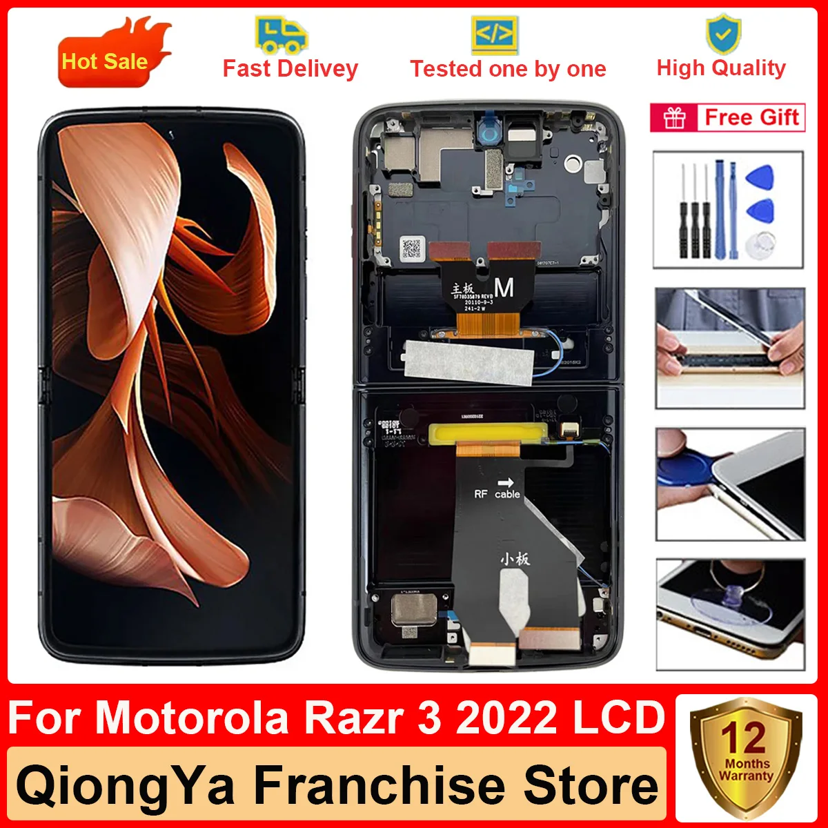 

Original 6.7" New Tested razr 3 Display For Motorola Moto Razr 2022 XT2251-1 With Frame LCD and Touch Screen Digitizer Assembly