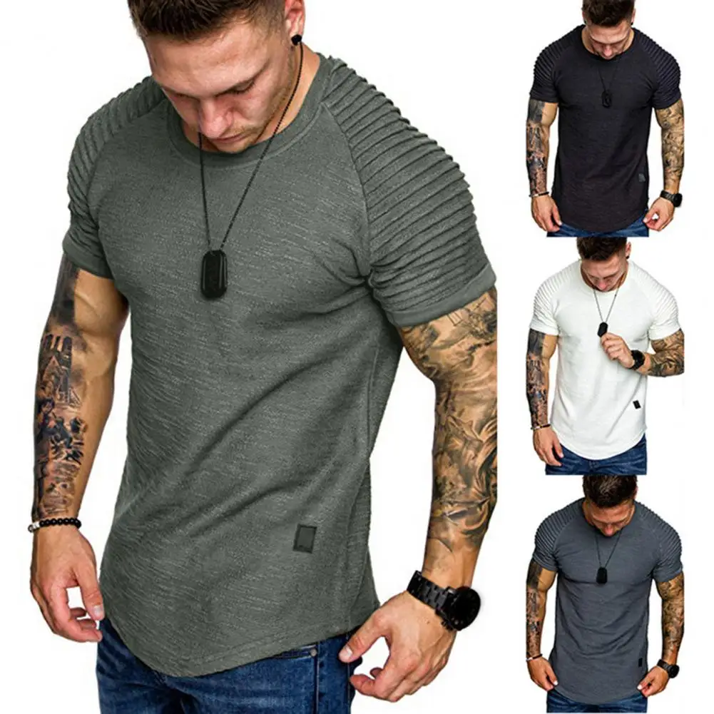 

Comfortable Soft Men Tee Men Cotton Blend T-shirt Men's Summer Pleated Wrinkled Raglan T-shirt O-neck Short for Streetwear