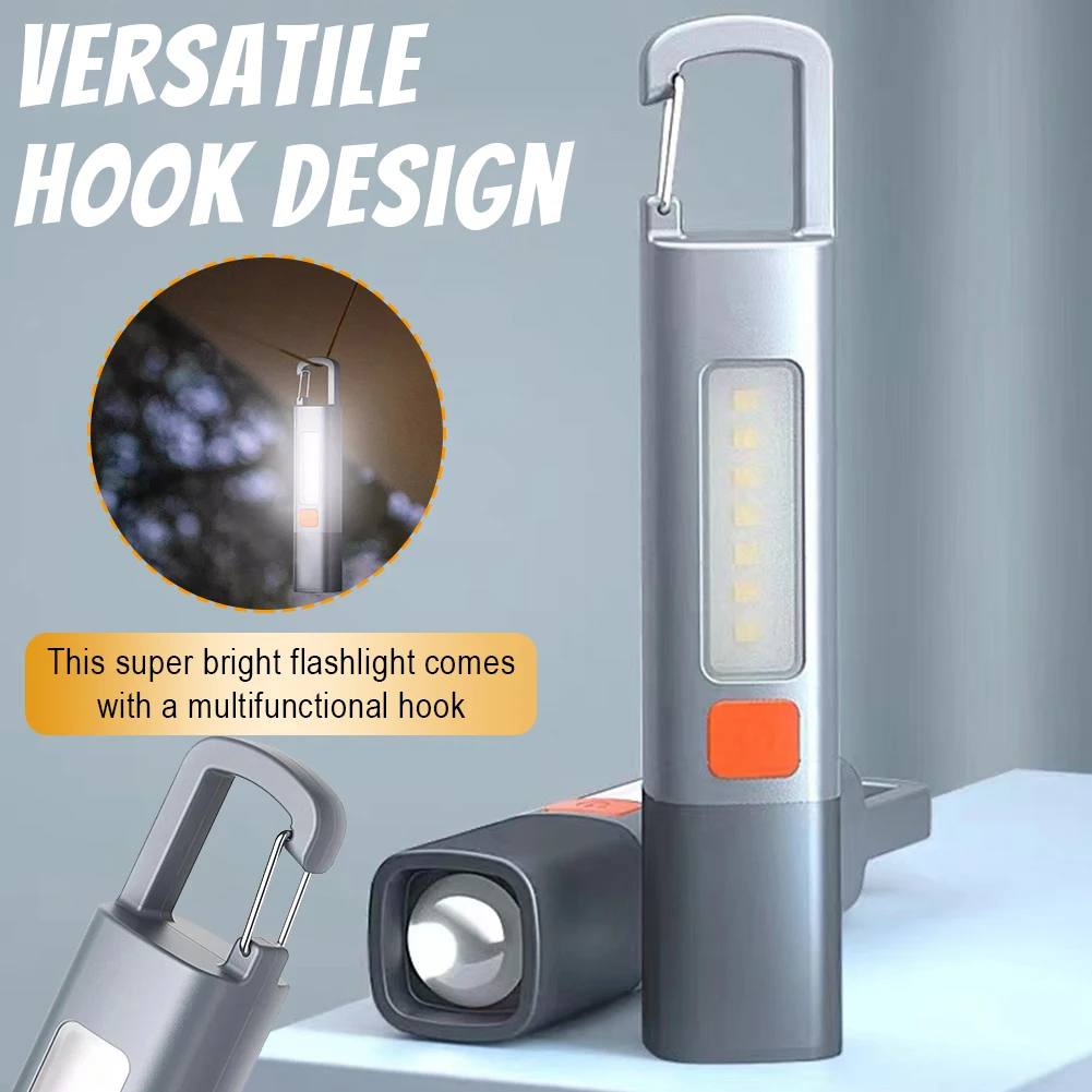 Super Bright Flashlight with Hook Camping Powerful Flashlight USB Charging Zoomable Emergency Lantern 800mAh for Power Outages