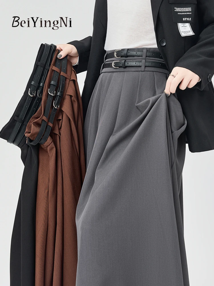 【BAON】Vekidi Nylon Banding Slit Long Skirt Side Slit Nylon Maxi Skirt BY312 - Korean Women's Fashion