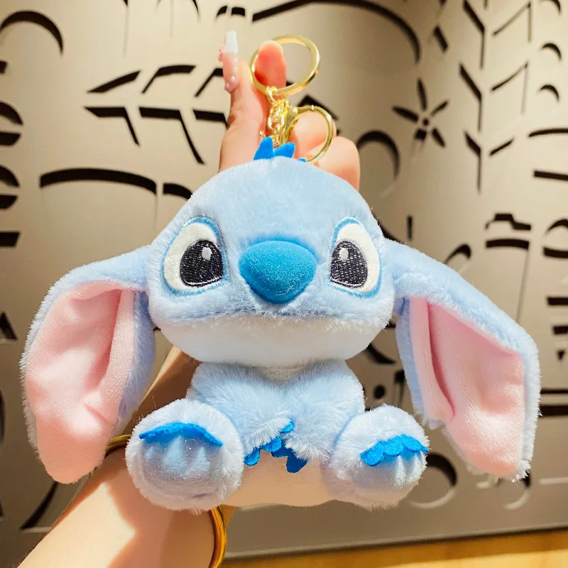 12CM Disney Stitch Plush keychain Kawaii Action Figures Cartoon Cute Doll keyring Bag Car Pendant Stuffed Toys images - 6