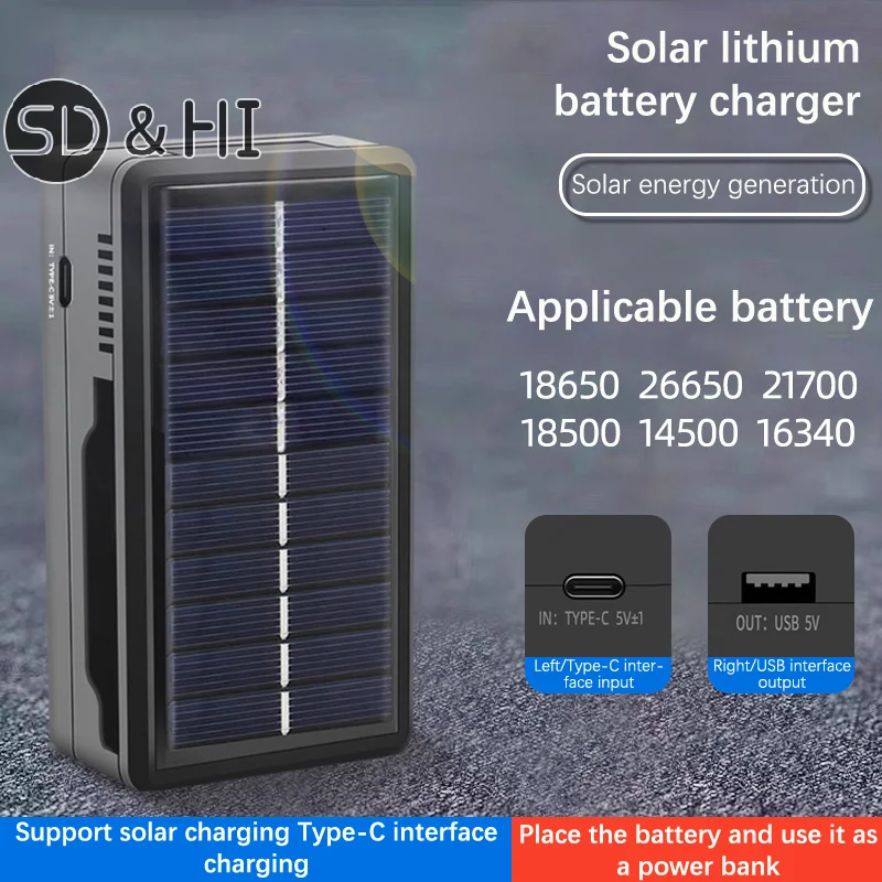 18650 Battery Charger Multi Munctional Solar Type C Intelligent Lithium Battery Holder For 18650 Boxs Power Bank Cases battery charger solar charger