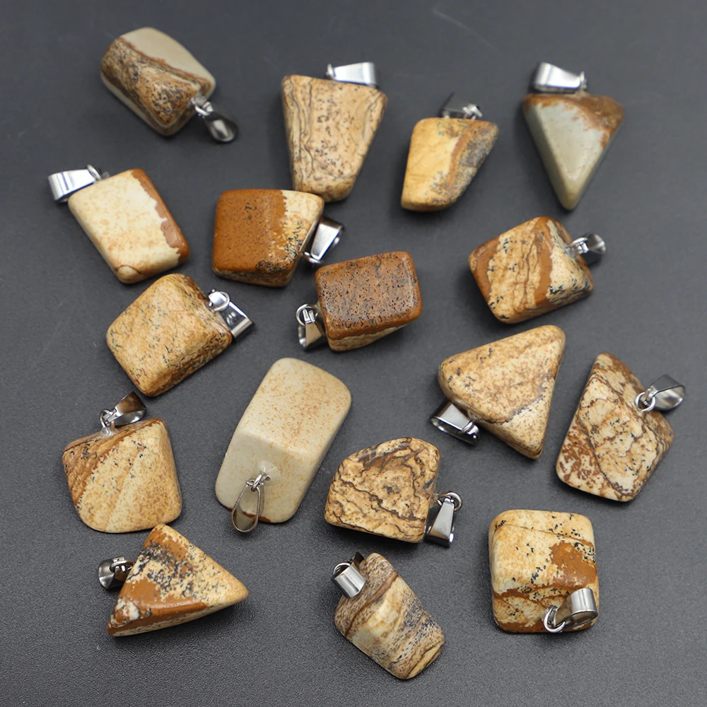 Fashion Natural Raw Ore Painting Stone Pendants Irregular Charms Necklace Mineral Tourmaline Quartz DIY Crafts Accessories 24Pcs