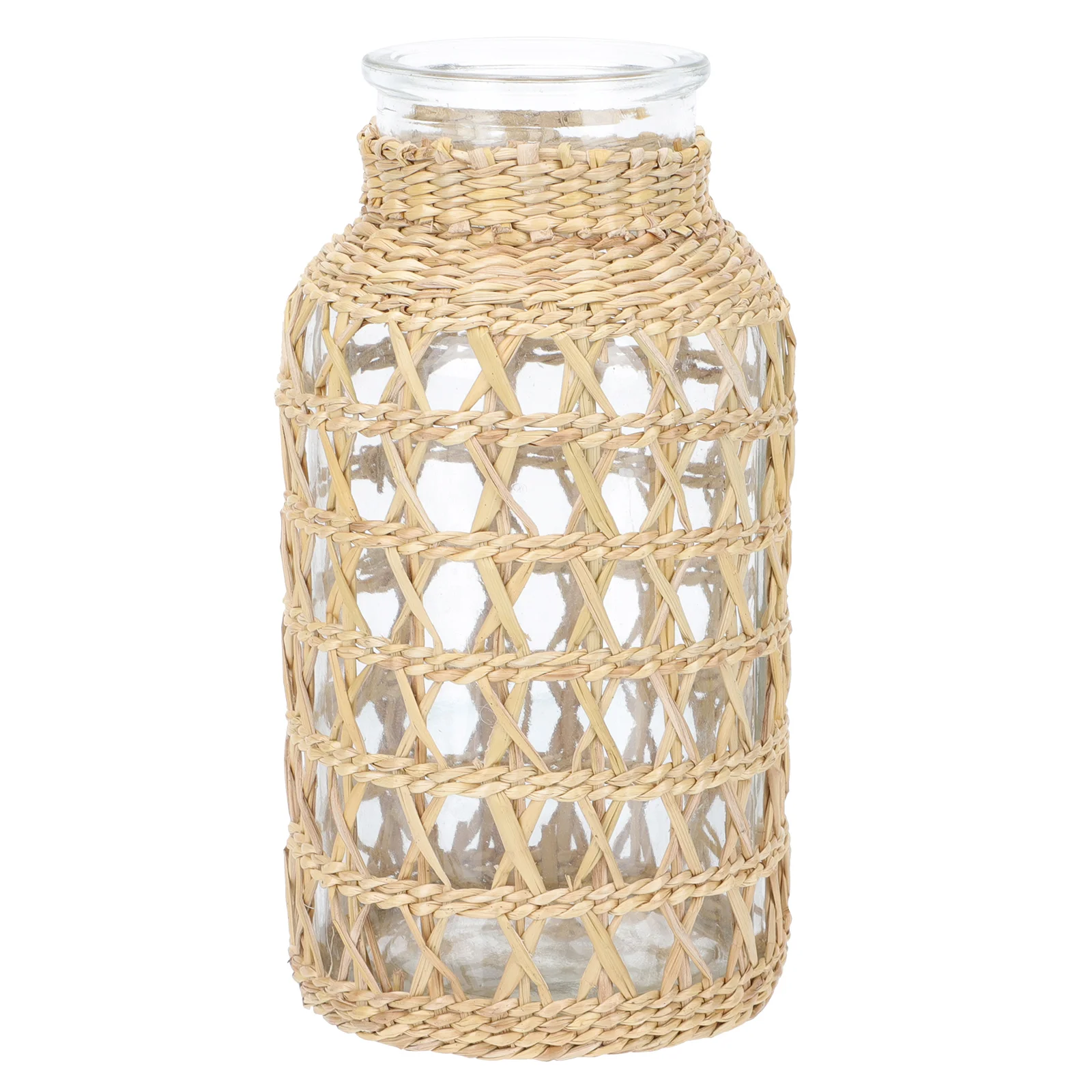 

1pc Rattan Woven Glass Vase Hydroponics Glass Vase Chic Home Vase Decor