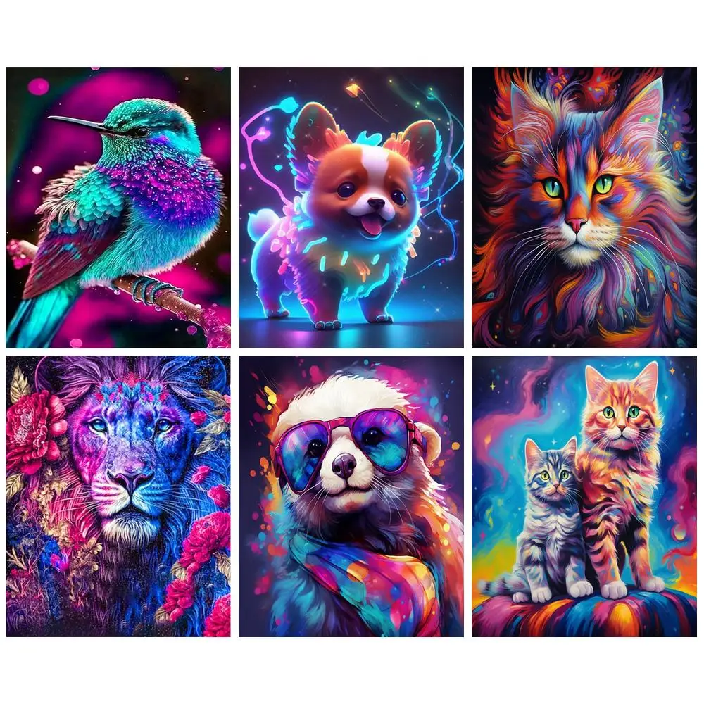 

GATYZTORY 5D Diamond Painting Cat Full Mosaic Colorful Animal Embroidery Picture Of Rhinestones Complete Kit Home Decoration