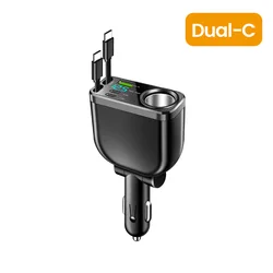 High - Power 150W Car Charger with Retractable Dual Type - C Cable - 6 - in - 1 Fast Charging Solution for Black