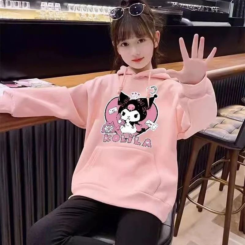 

2023 Sanrio Girly Heart Kuromi Kawaii Anime Autumn Winter Long Sleeved Hoodie Cute Cartoon Fashion Jacket Cloth Gifts Kids