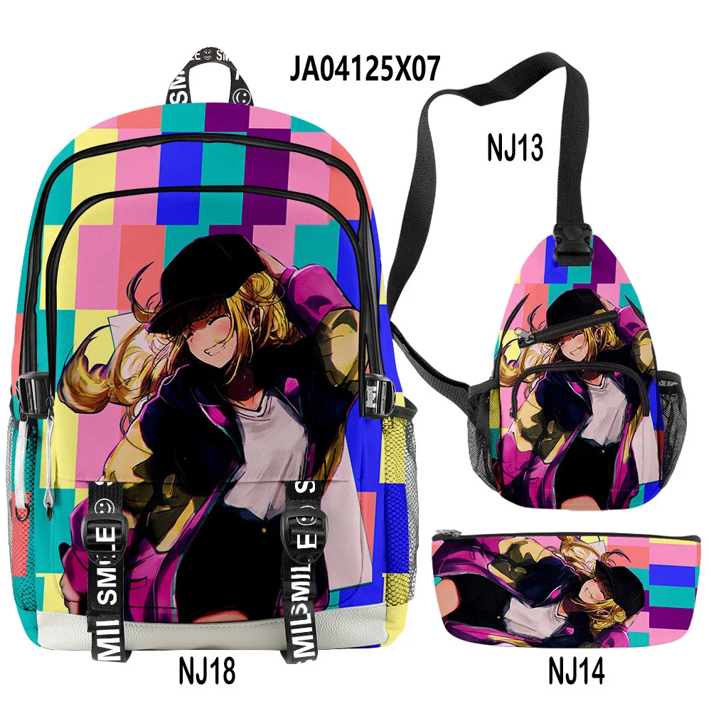 Classic Creative Ya Boy Kongming Anime 3D Print 3pcs/Set Student School Bags multifunction Travel Backpack Chest Bag Pencil Case