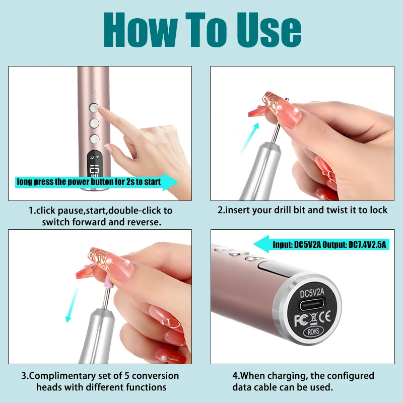 35000RPM Nail Drill Machine Rechargeable Nail File Nails Accessories Gel Nail Polish Sander Professional Tool Manicure Set 2