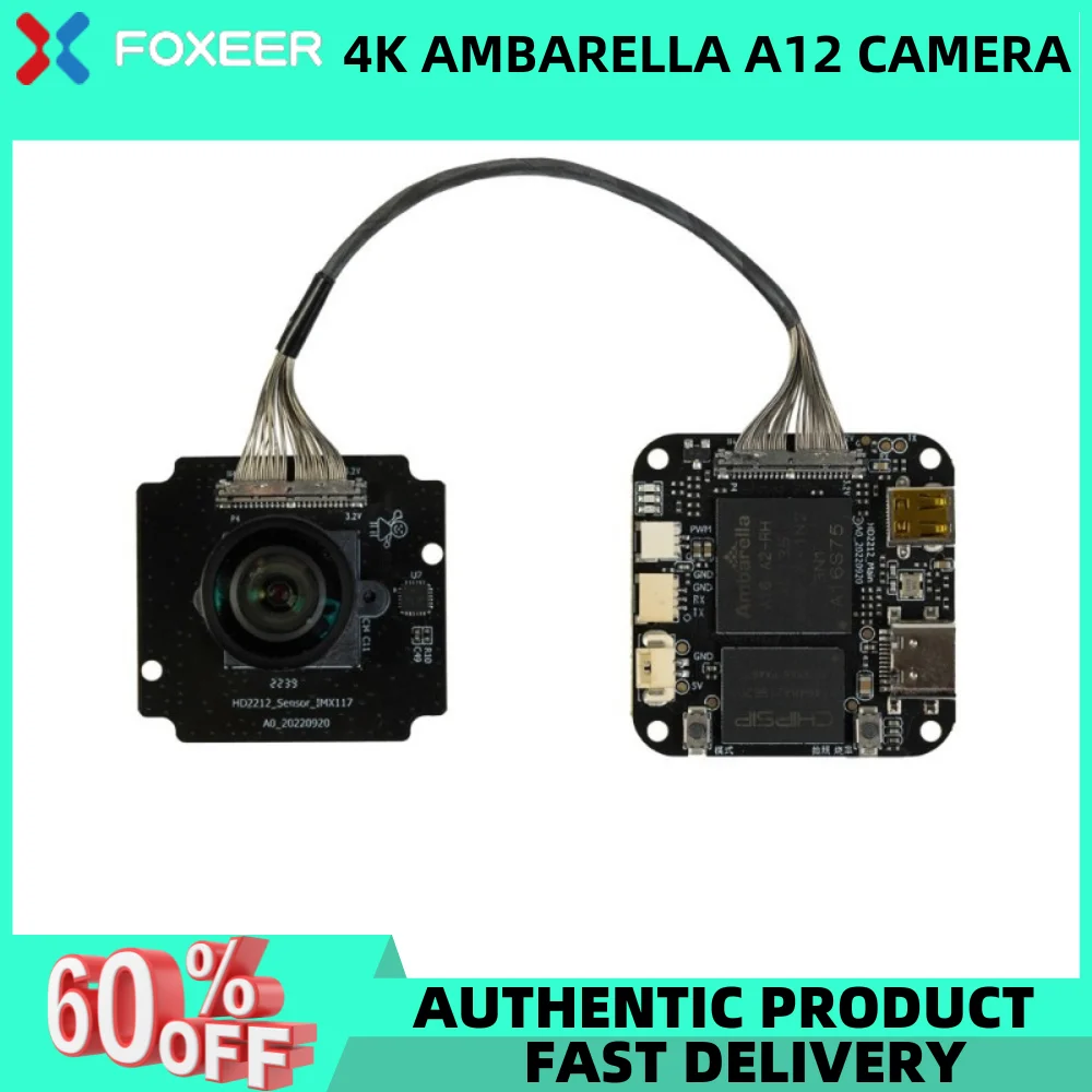 Экшн-камера Foxeer 4K Ambarella A12, UAV PWM дистанционное управление, линза без искажений wi-fi, TV-выход, Micro HDMI, Herelink, 4K, FPV