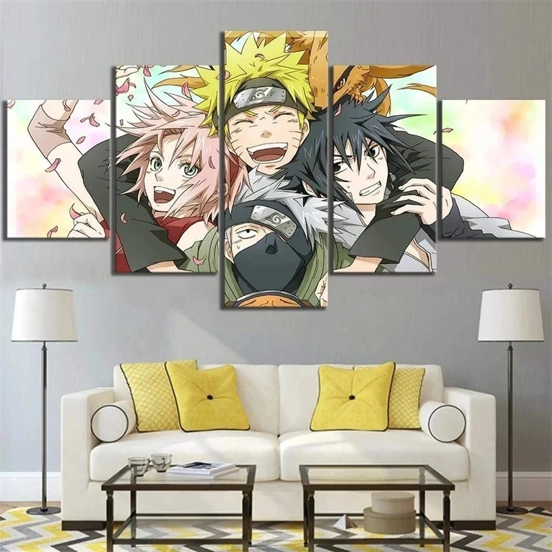 Naruto VS Sasuke Anime Movies Cartoon Canvas Print Painting Wall Art Poster 5PCS 