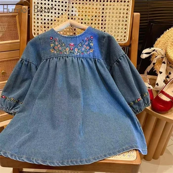 Girls Floral Denim Dress 1