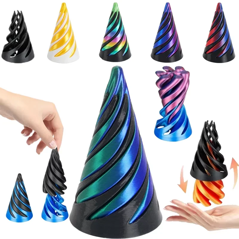 3D Printed Spiral Cone Pyramid Passthrough Sculpture Pass Through Pyramid Toy Mini Vortex Thread illusion Cone Spiral Ornaments pyramid toy