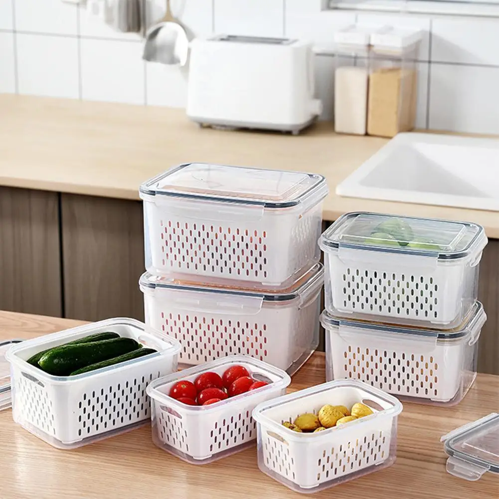 

Multifunctional double drainage basket set of fruit and vegetable draining basket freezing sealing box plastic preservation box