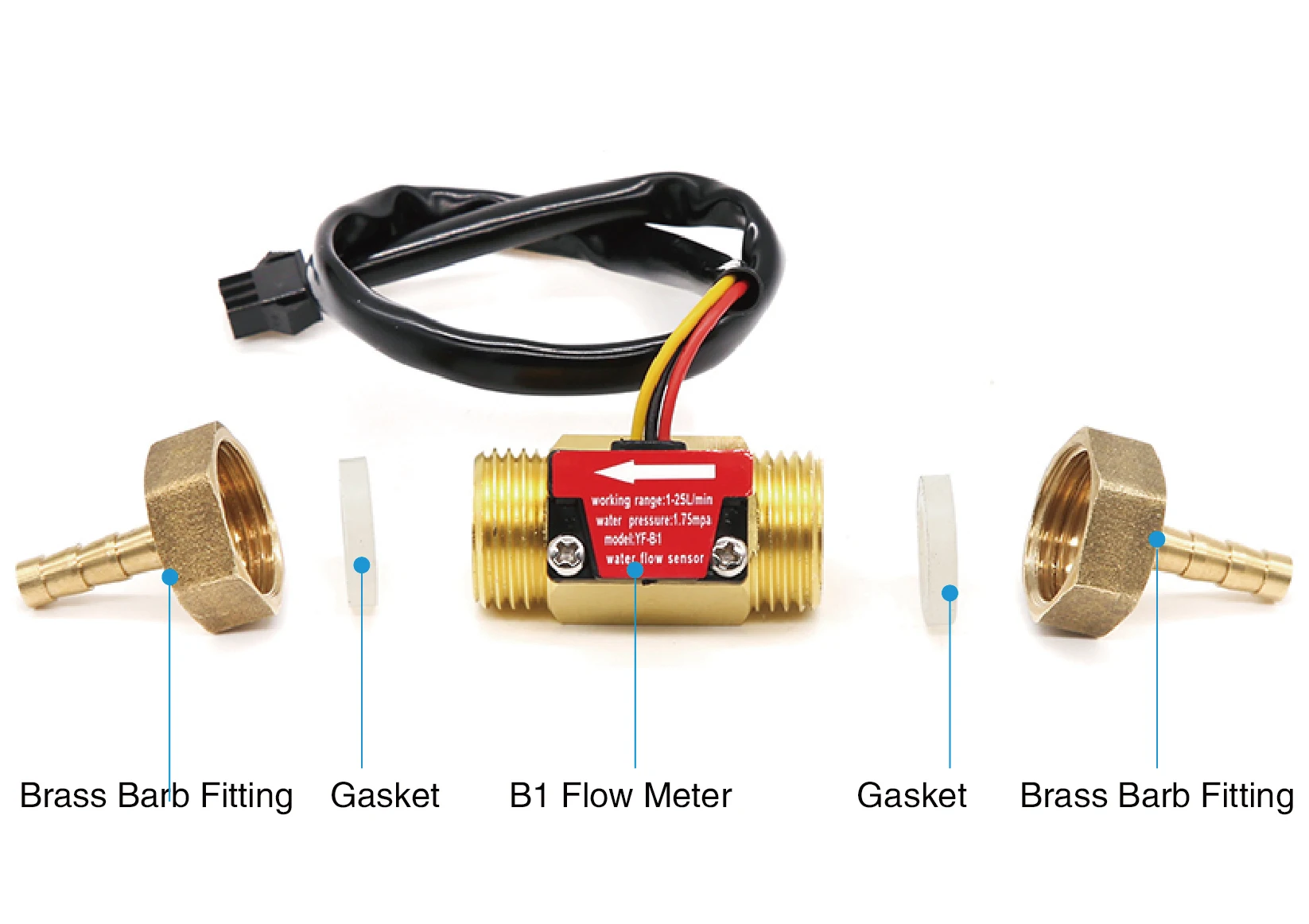 YF-B1 Brass Water Flow Sensor G1/2 1-25L/min Hall Turbine Impeller Meter 6/8/10/