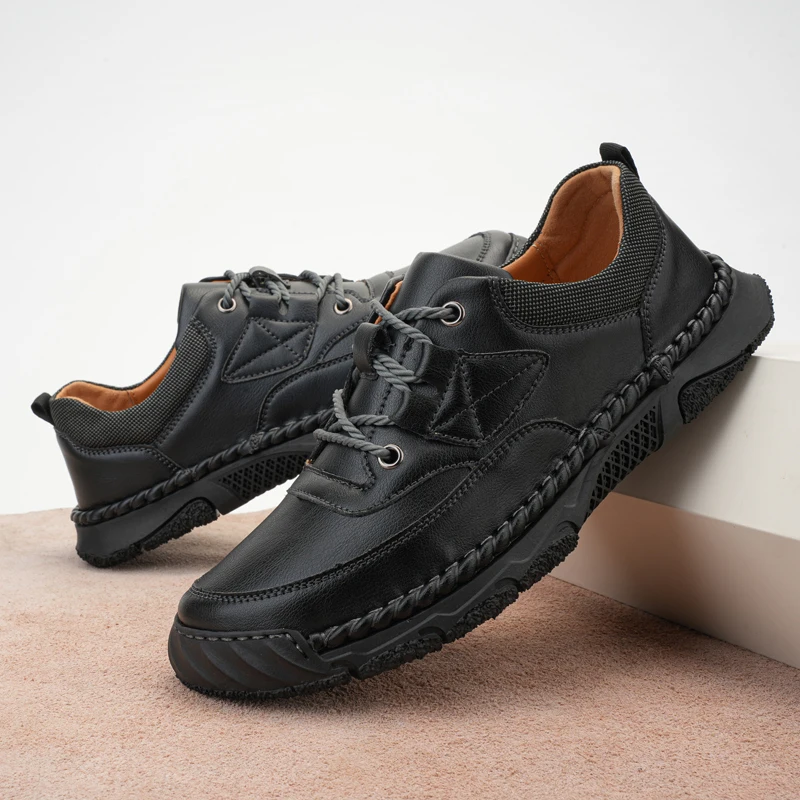 Genuine Leather Men's Casual Shoes Classic Lace Up Oxford Shoes Elegantes Office Men Hiking Footwear Comfy Male Walking Sneakers