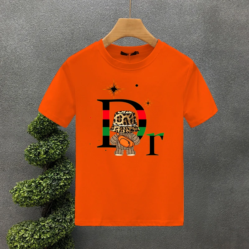 Summer American Tide Brand Dr Letter Leopard Print Back Bear Men's And Women's Casual Cotton Short Sleeve T-shirt_voghion.com