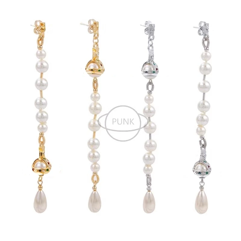 S925 Sterling Silver Asymmetric Broken Pearl Saturn Earrings Female Inscription