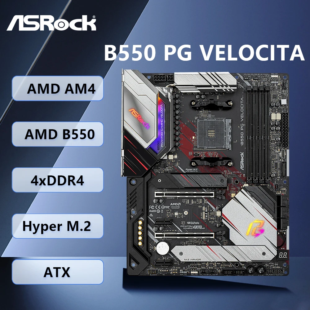 ASROCK B550 PG VELOCITA Motherboard AMD B550 AM4 Support 5950X