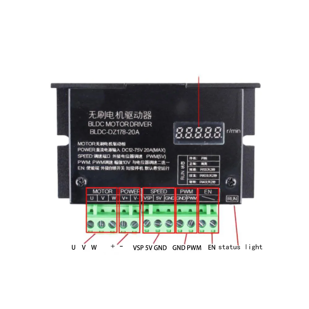 

BLDC Three-phase Brushless No Hall Motor Drive Board 12-75V20A 1500W Motor Control Board PWM Governor With Revolution Meter