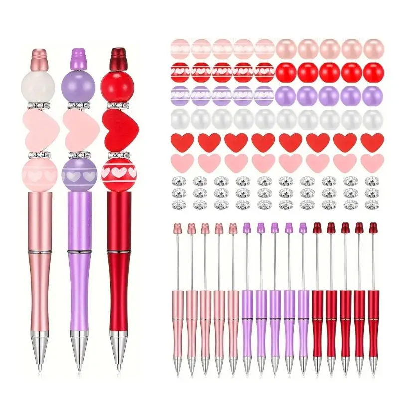 

121Pcs Beadable Ballpoint Pen Set with Round/Heart Beads Dropship