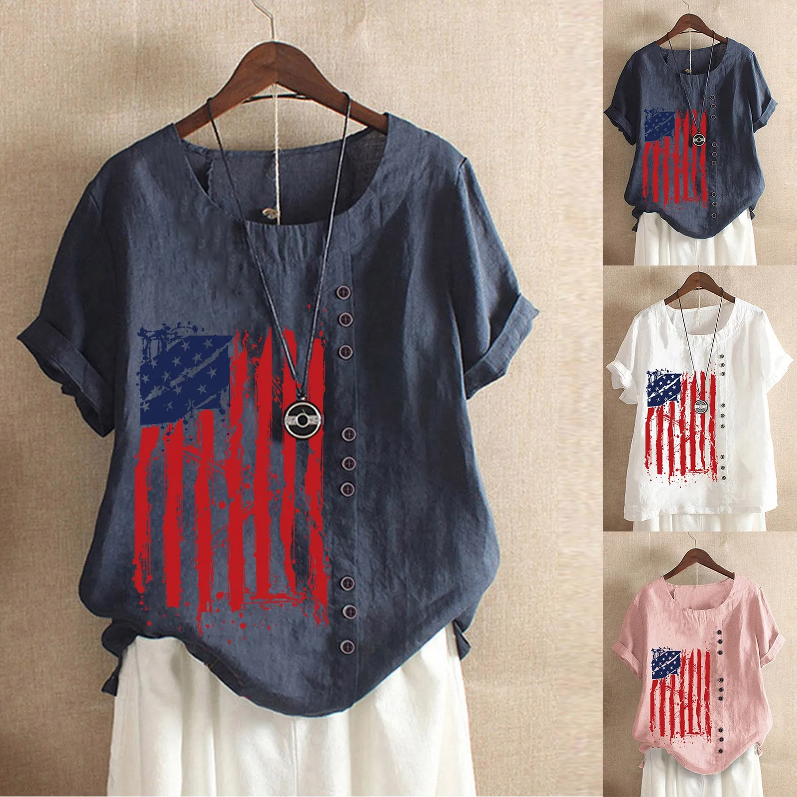 

Womens Loose Top Sleeved Buttoned Shirt With Round Neck Short Sleeve T Shirts for Women Long Sleeve T Shirt Women Trendy
