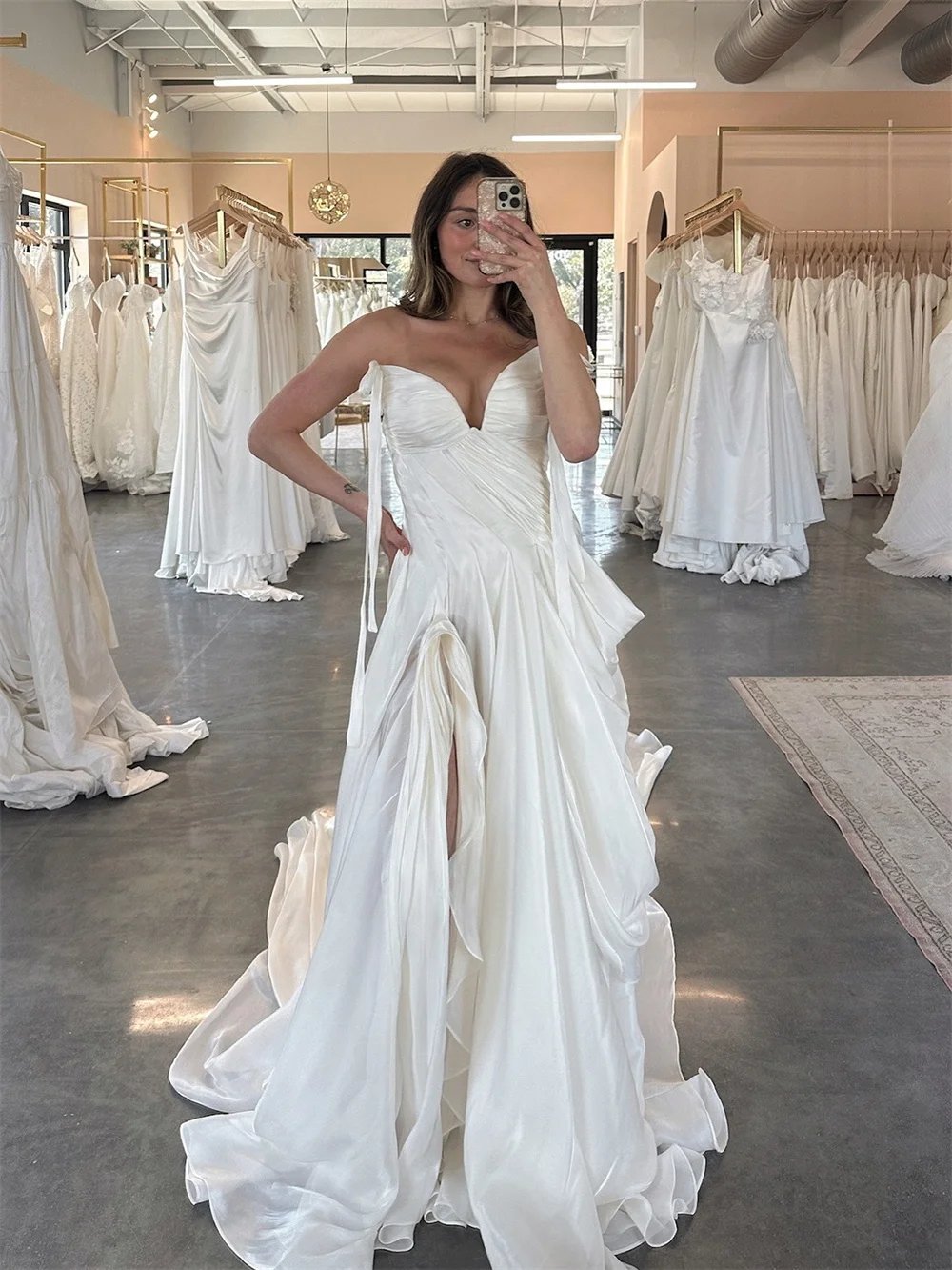 Custom Side High Split Wedding Dress Sweetheart Neck Sleeveless Wedding  Gown HOT