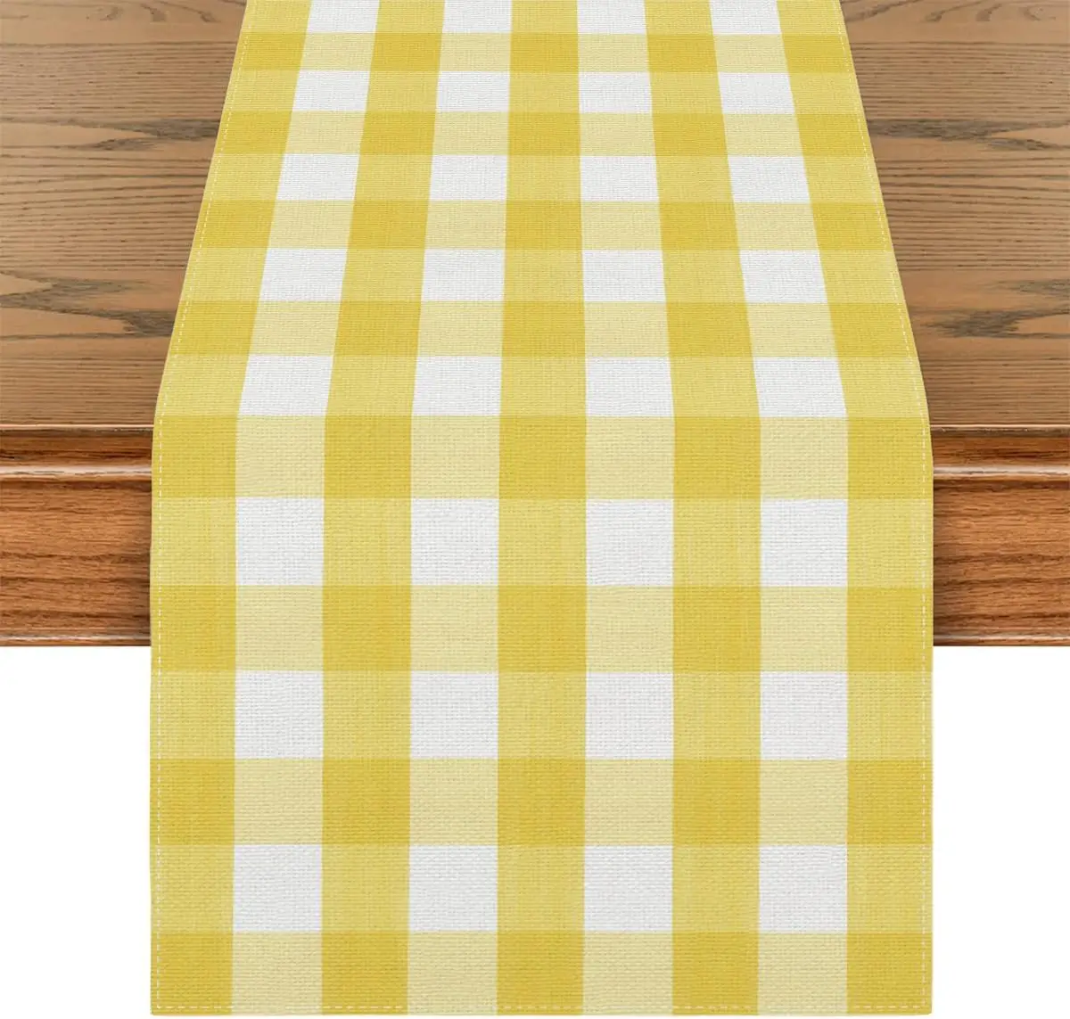 

Yellow White Buffalo Checked Plaid Linen Table Runner Party Decor Farmhouse Kitchen Dining Table Runners Wedding Decorations