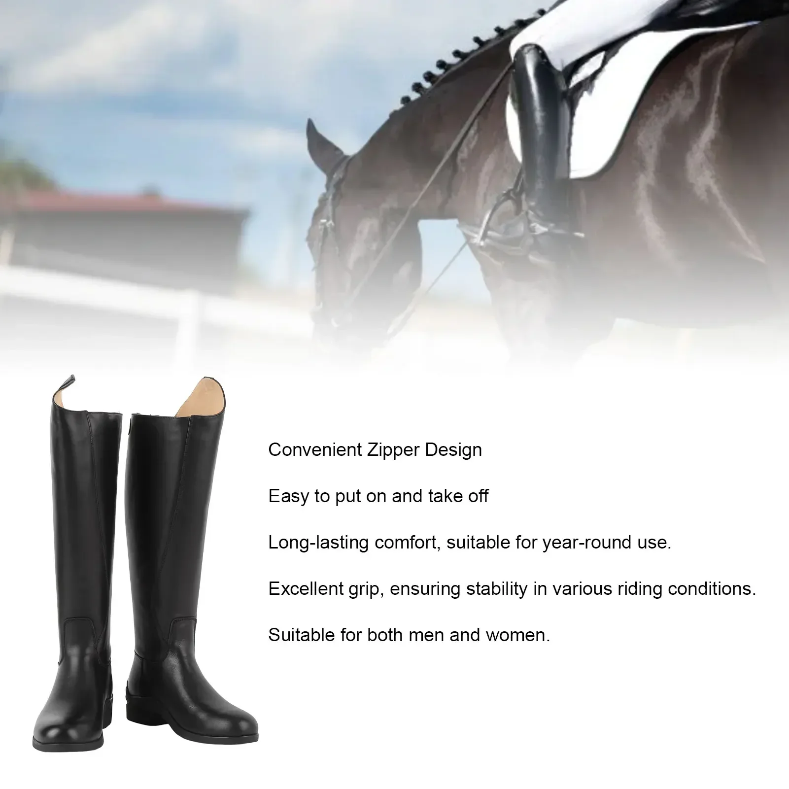 Knee High Boots Tall Riding Boots Unisex For Equestrian Training Daily Use With Rear Zipper Leather EVA