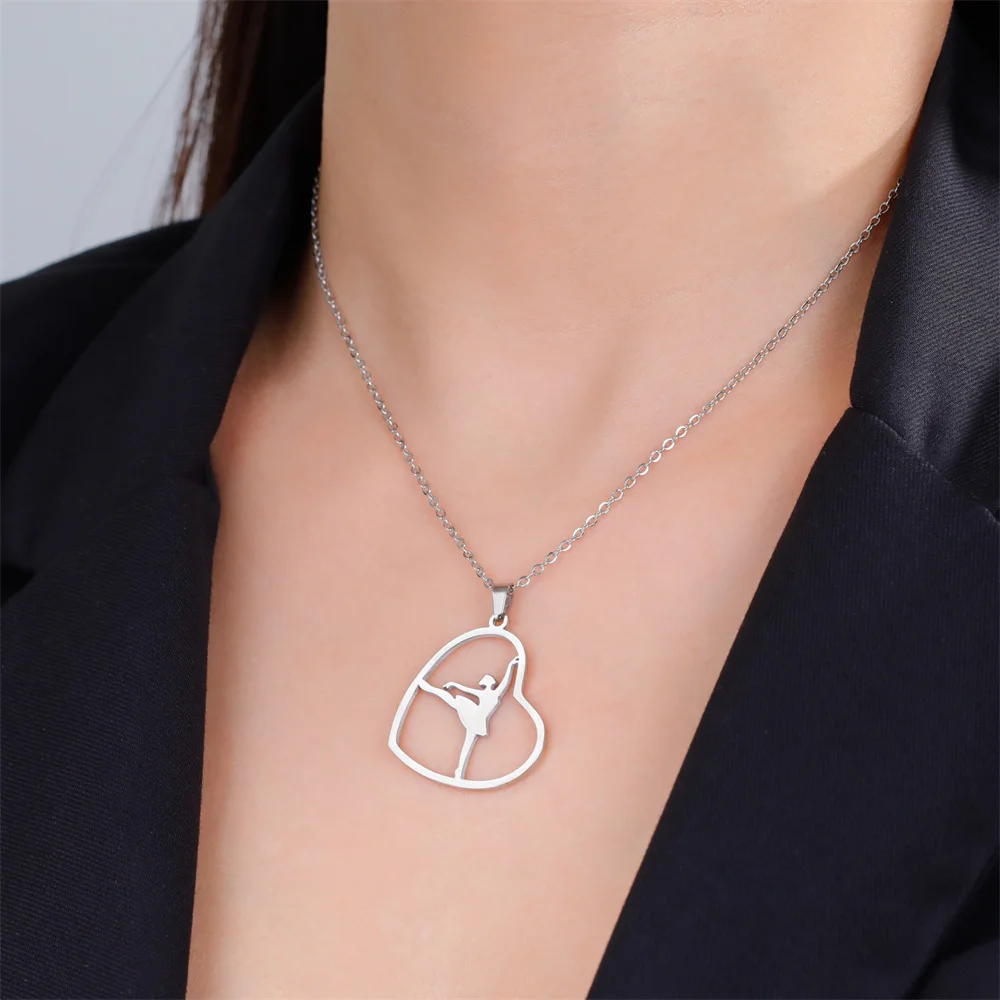 Exquisite tanzende Mädchen Ballerina Anhänger Halskette Herz Tänzerin Ballett Charm Choker Halskette für Frauen Edelstahl Schmuck – Detail 11