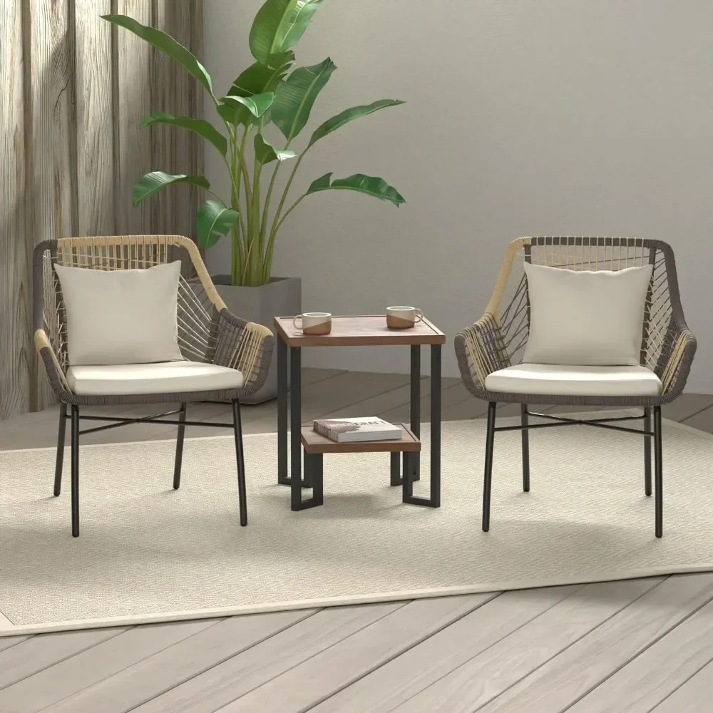 

2 Piece Pool Lounger Camping - Beige Beach Chair Outdoor All Weather Rope Club Chair with Upholstered Steel Frame