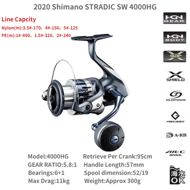 Shimano-stradic swスピニングフィッシングリール,4000hg,4000xg