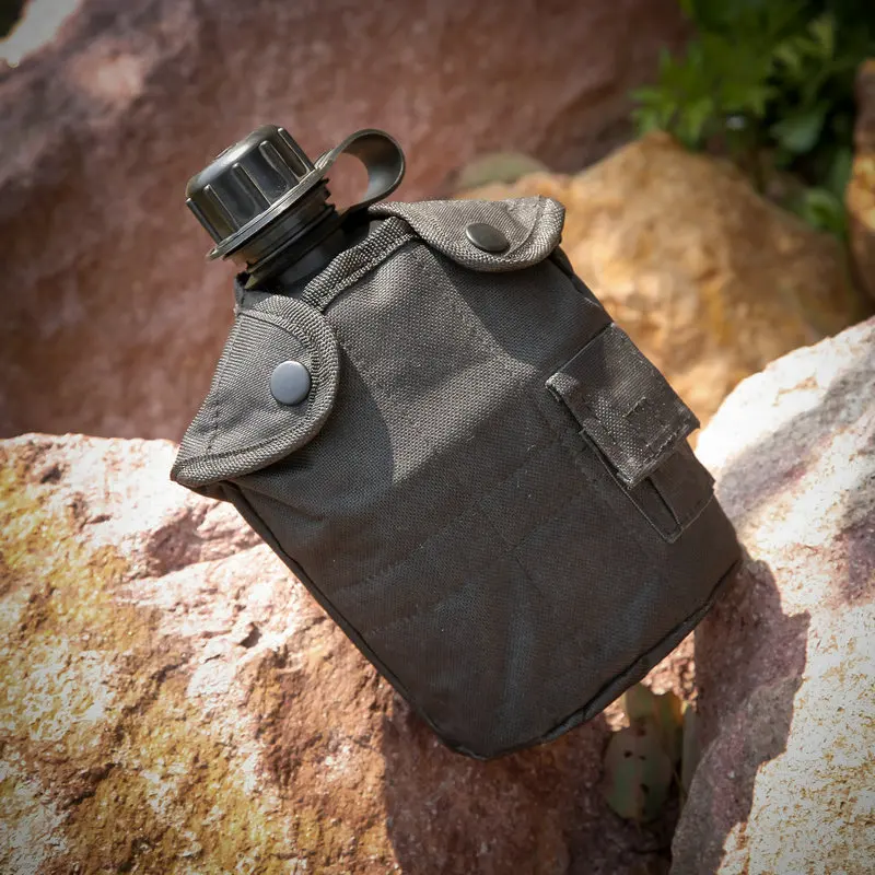 Outdoor 1L Water Bottle Alloy Lunch Box Camping Survival Kettle Outdoor Tableware Bag