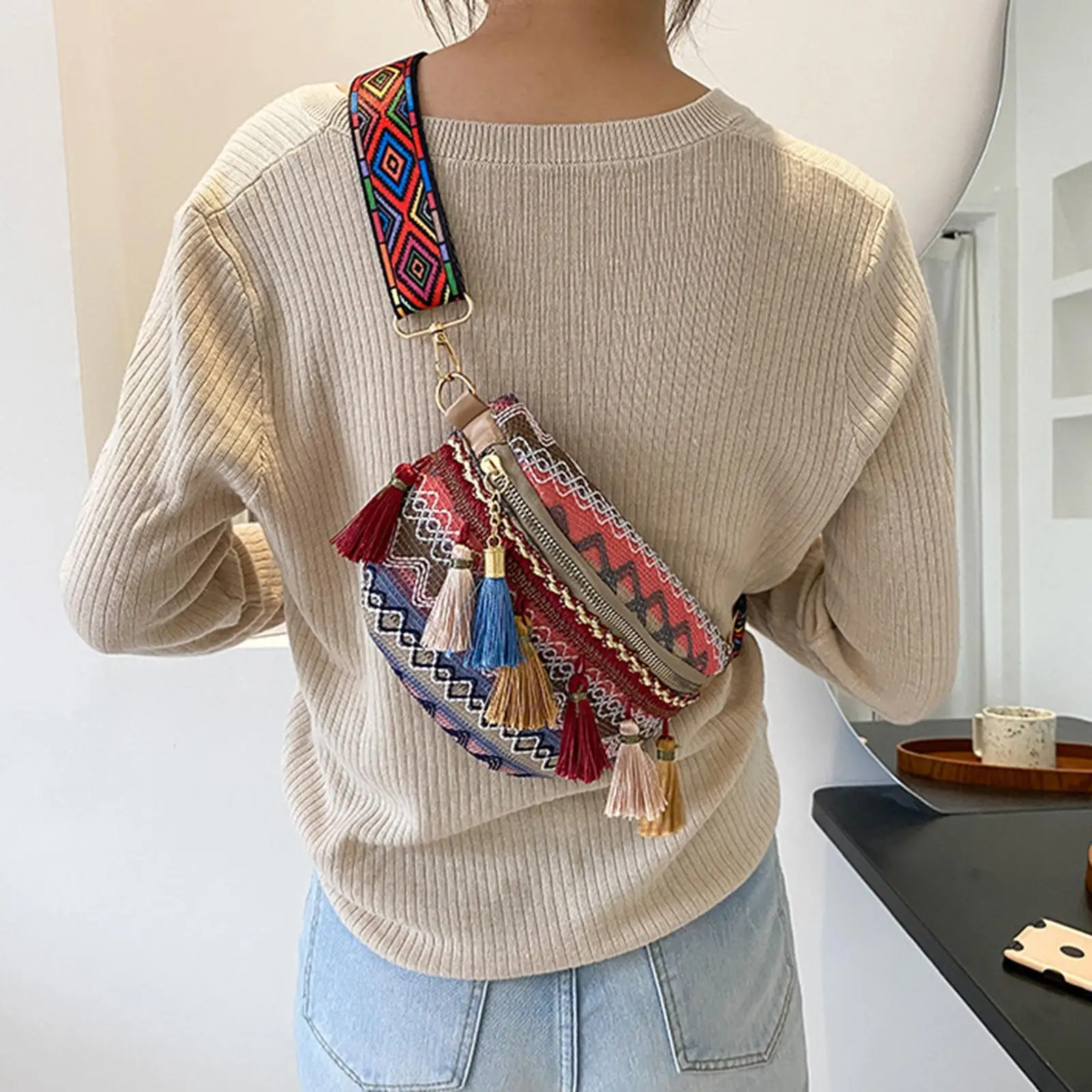 Boho Fanny Pack Detachable Adjustable Shoulder Strap Belt Bag Waistpack