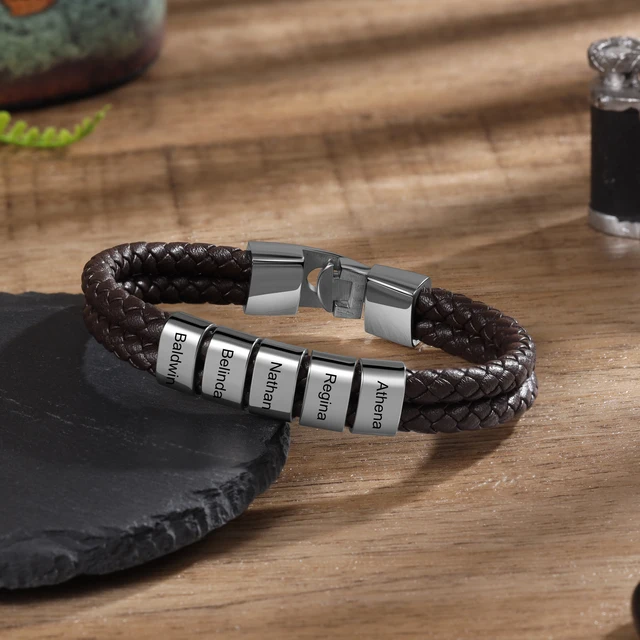 Custom Name Bracelet for Men Personalized Leather Bracelet Men (FB-34) -  ShopFrommomo