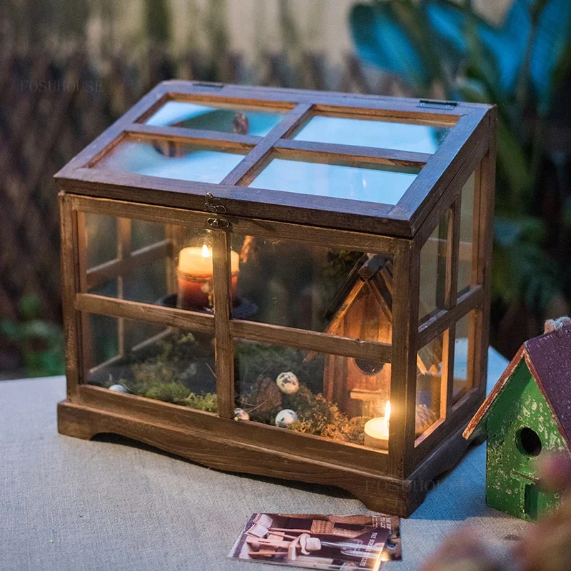 French Country Wooden Garden Greenhouses Shop Window Decoration Glass Room Shooting Props Display Decoration Gardening Supplies