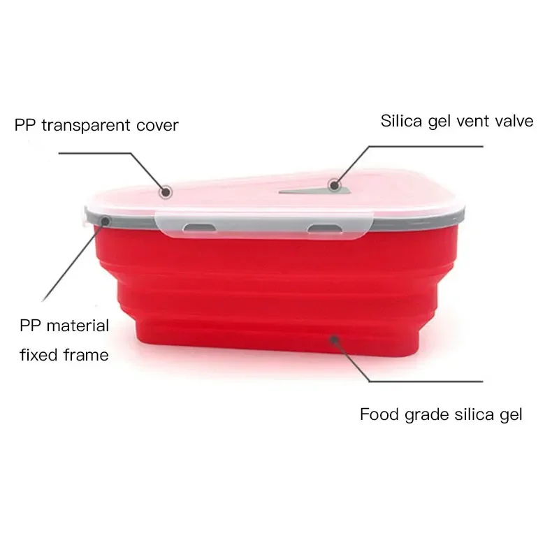 Lunch box portable food storage box Food Grade Silicone Folding Pizza Box Reusable Triangle For Pizza Packing Box Take Away
