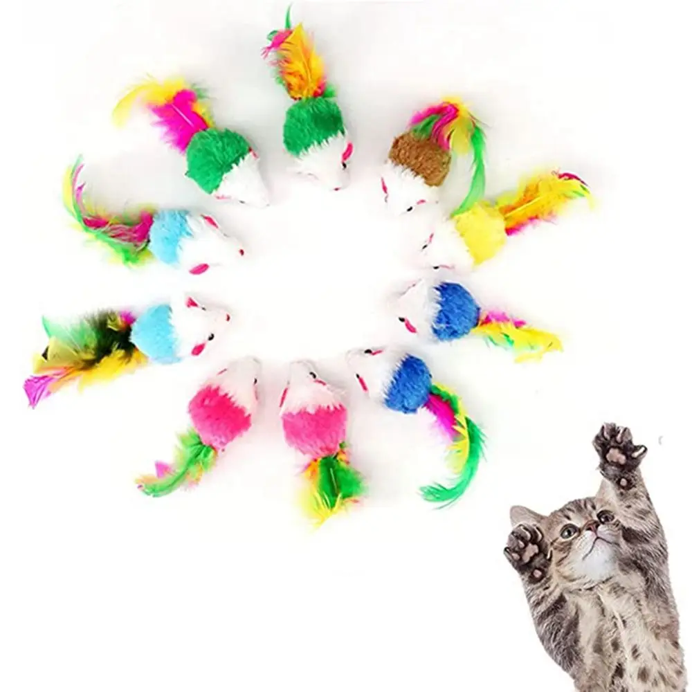 Durable For Cat Kitten Cat Supplies Teeth Cleaning Sounder Colorful Feather Cat Chew Toy Cat Toys False Mouse Pet Product random colour plastic cat toys feather funny cat mice shape 20 x 10cm false mouse pet products bottom sucker elastic 1pc