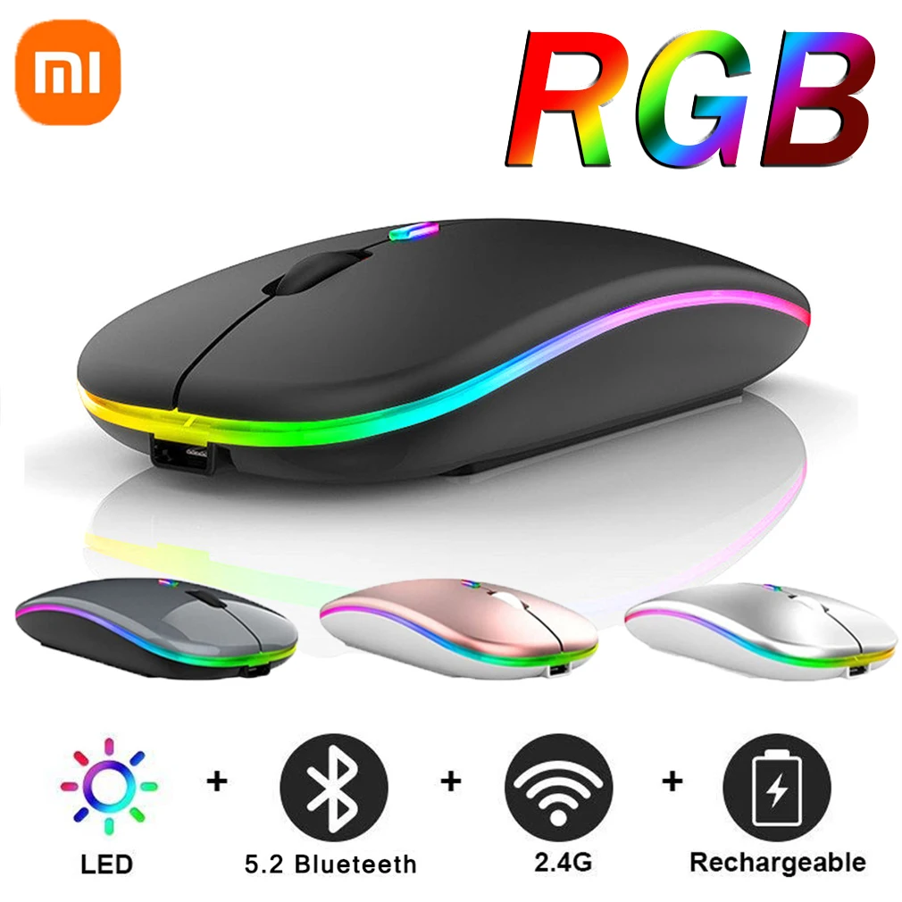 

Xiaomi Blueteeth Wireless Mouse with 2.4GHz USB RGB 1600DPI Mini Mouse Rechargeable Battery For MacBook Tablet Computer Laptop