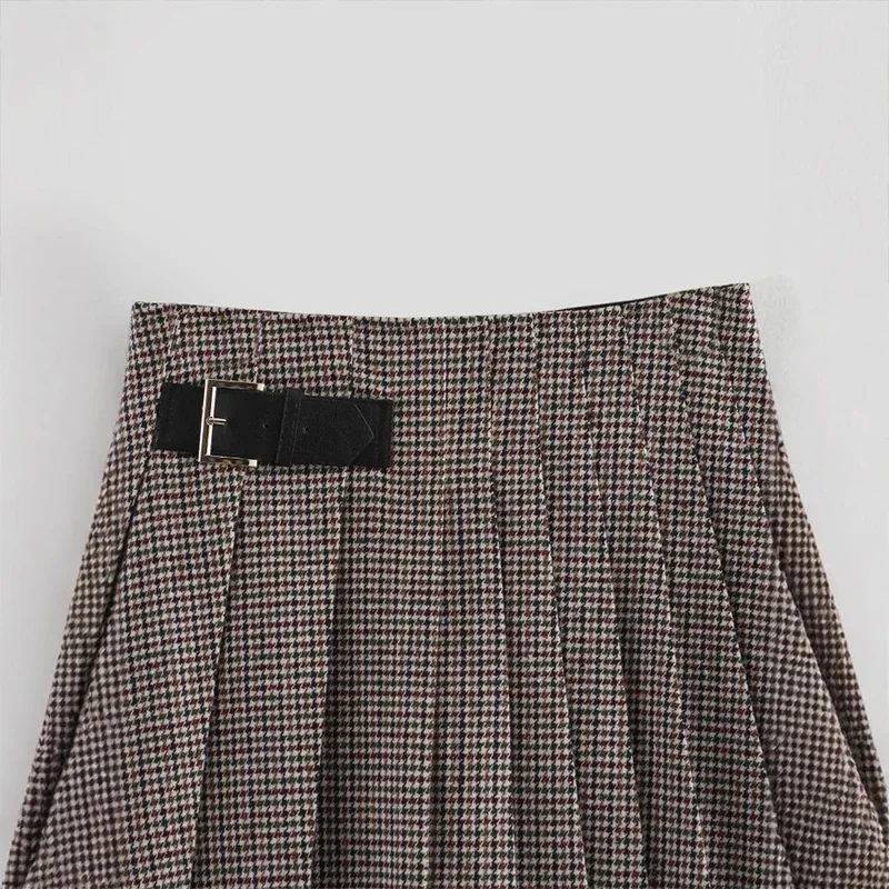 Fashion Blazers Women 2 Pieces Mini Skirt Sets Plaid Long Sleeve O-neck Top Pleat A-line Skirts 2025 Two Piece Set Female Outfit