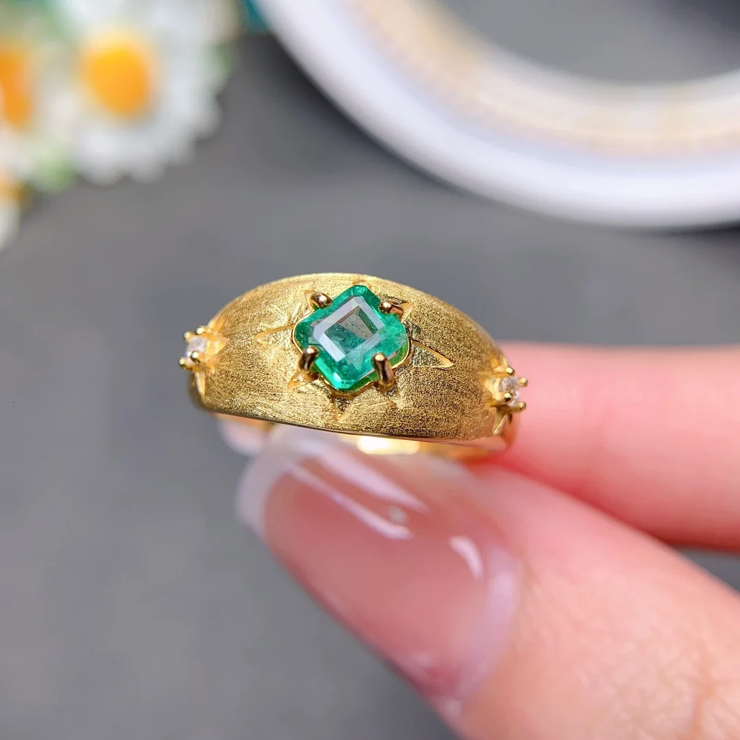 

Natural Emerald Trendy Ring 5*5mm Square Green Gemstone AAA Zirconia Fashion Jewelry Exquisite Women's Gift Wholesale Party