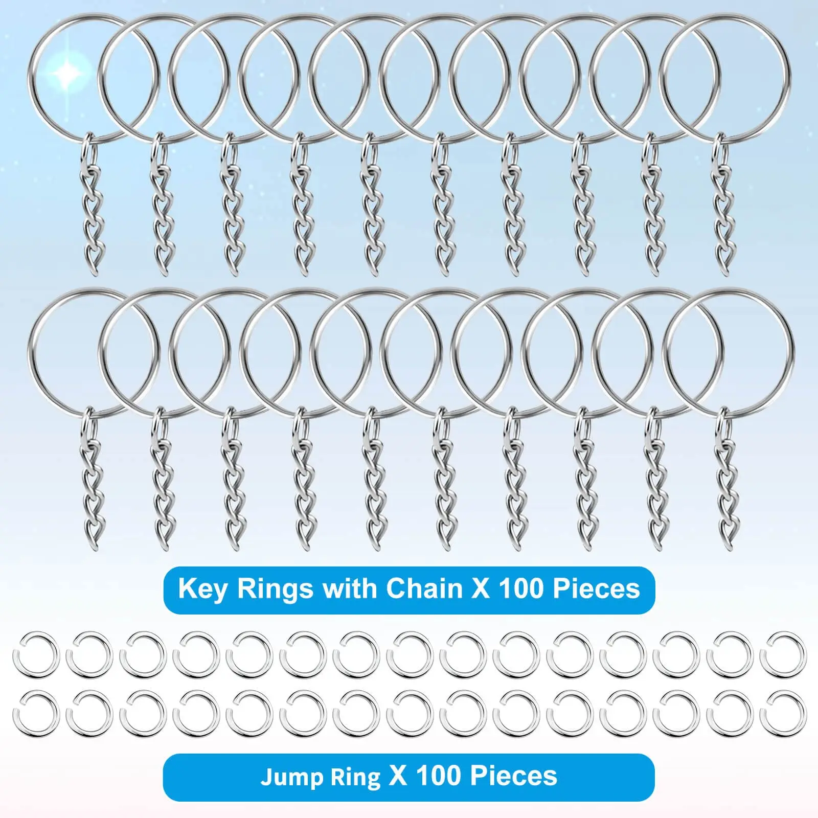 100Pcs Keychains with Chain and 100Pcs Jump Rings Keychain Rings